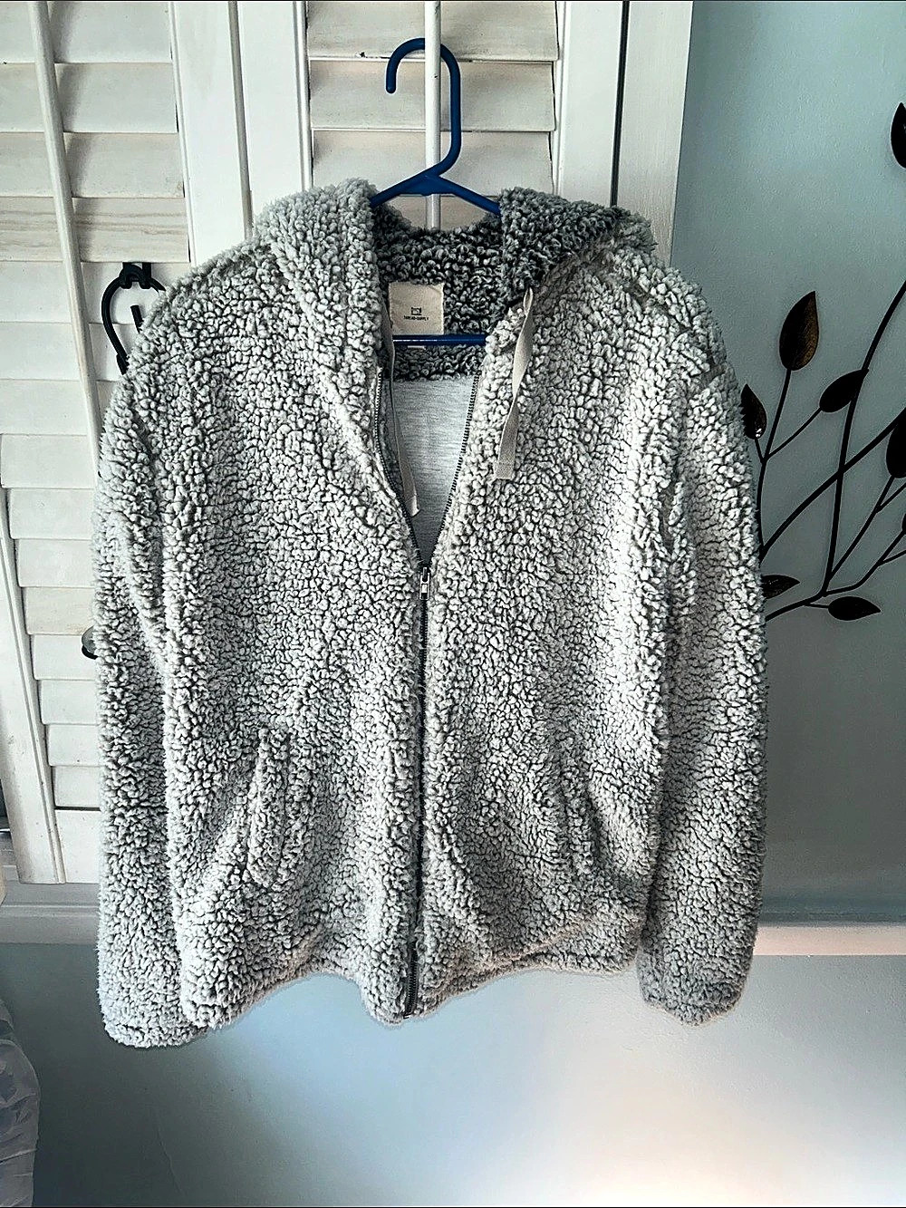 Thread & Supply Wubby Fleece Full Zip Hoodie Jacket Gray Medium